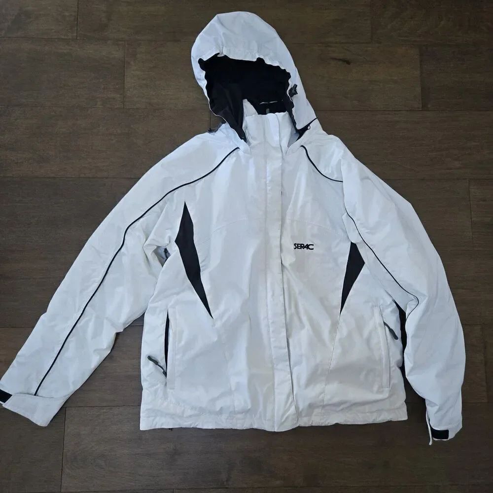 Serac Jacket Women's White Gore-Tex Hooded Full Zip Snap Ski Snowboard Size L